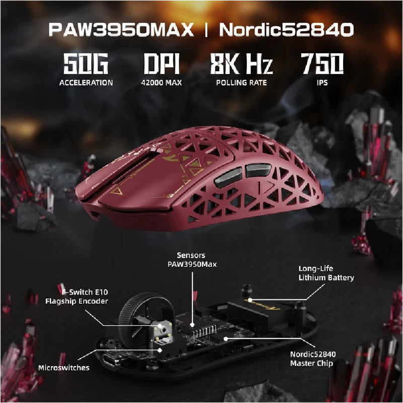 ATTACK SHARK R5 Ultra Carbon Fiber 8K PAW3950MAX Wireless Gaming Mouse - Red