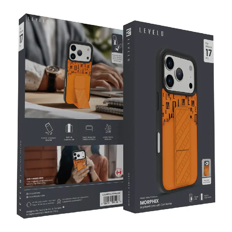 حافظة  بطاقات ليفلو مورفيكس جريبستاند حافظة مع حامل بطاقة ليفلو مورفيكس حافظة مع حامل بطاقة ابل ايفون 17 - شروق برو  برتقالي اكسسوارات > هواتف  تابلت & تابلت