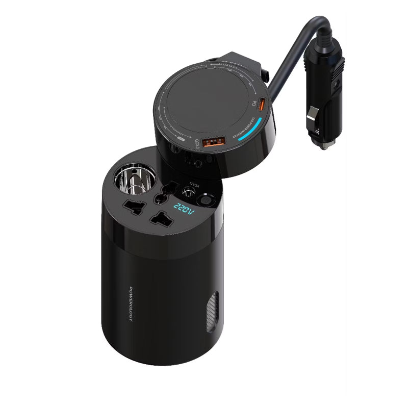 Powerology Universal Car Power Inverter - 200W / USB-C / USB-A / Black