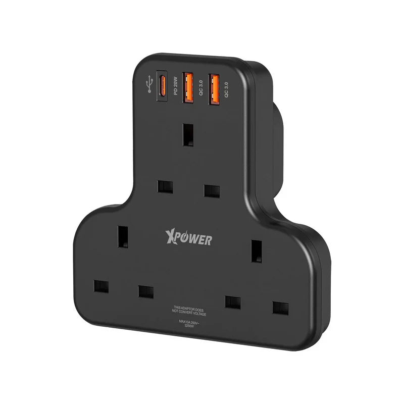 XPower WSS2 3 x Outlet T-Shaped Extension Socket - 20W / Black