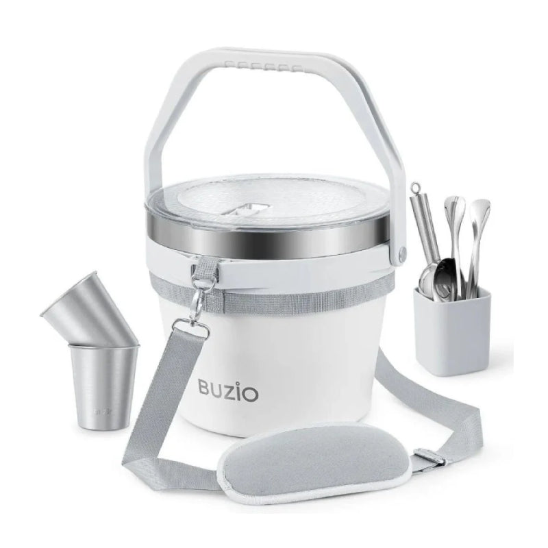 Buzio Insulated Ice Bucket with Lid Scoop Tongs and 2 Cups - 7L / White