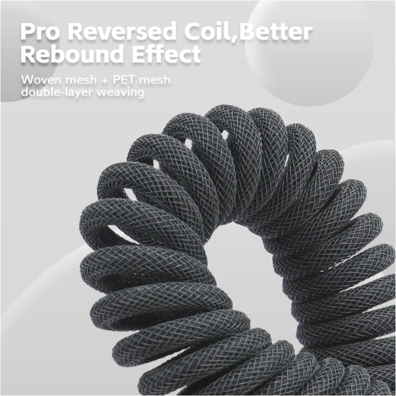 ATTACK SHARK C01 PRO Double Sleeved Type-C Coiled Cable - Grey
