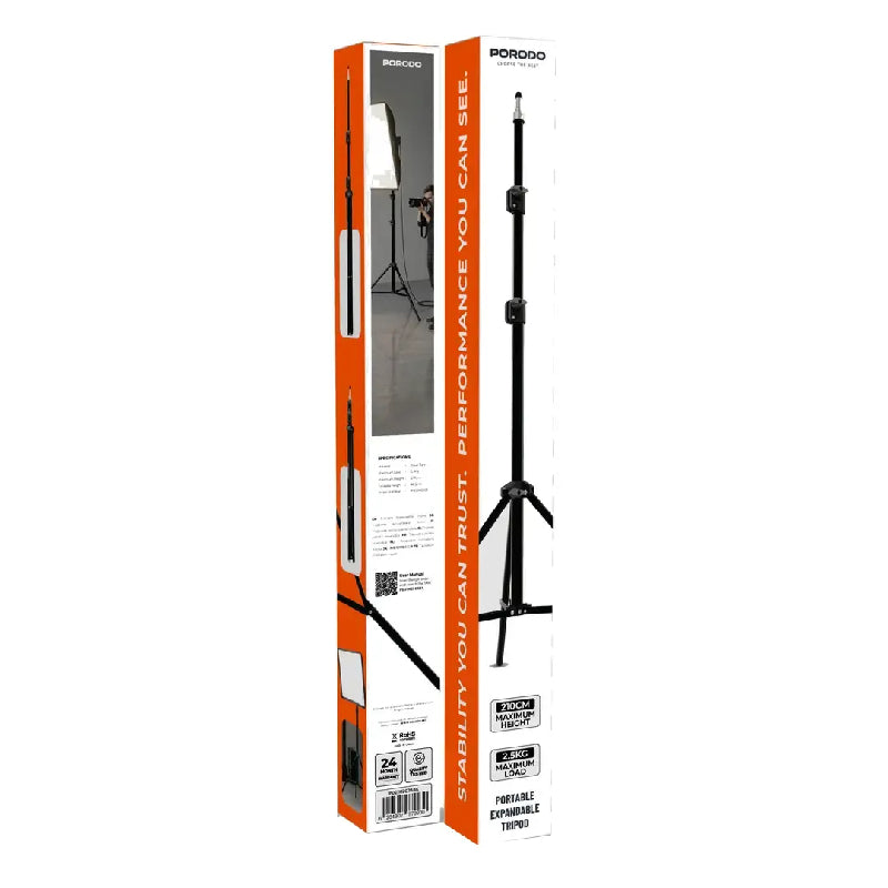 Porodo Extendable Tripod Stand for Photography Lighting  - Black