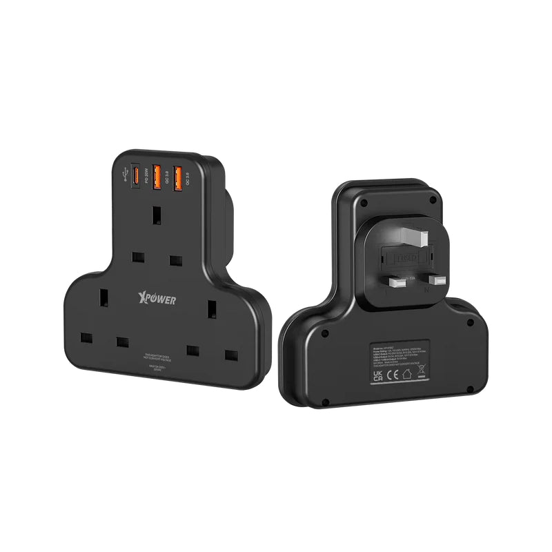 XPower WSS2 3 x Outlet T-Shaped Extension Socket - 20W / Black