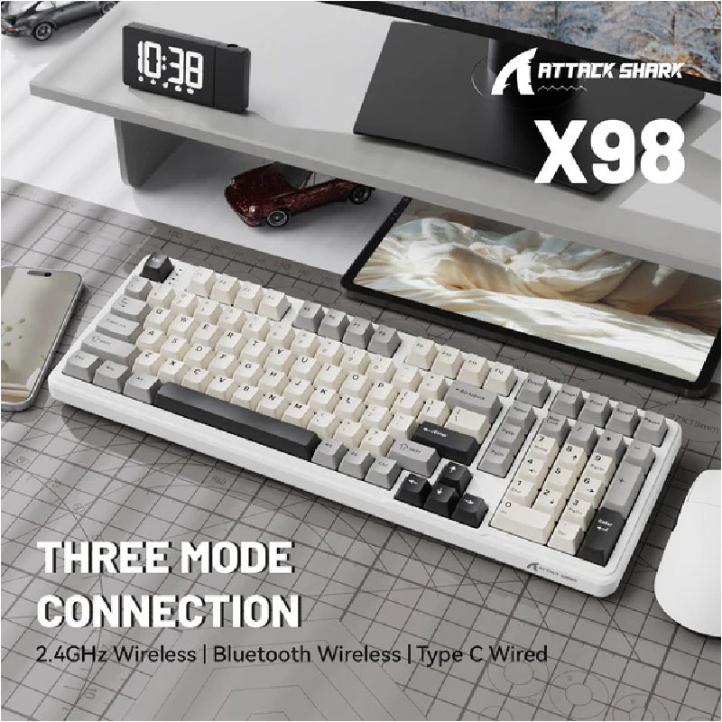 ATTACK SHARK X98 Tri Mode RGB Gaming Keyboard With Strawberry Switch - White