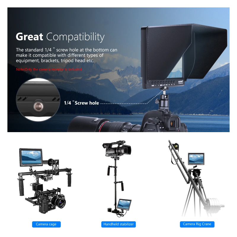 NEEWER F100 7 Inch HD Camera Field Monitor Kit - IPS LCD / HDMI / AV