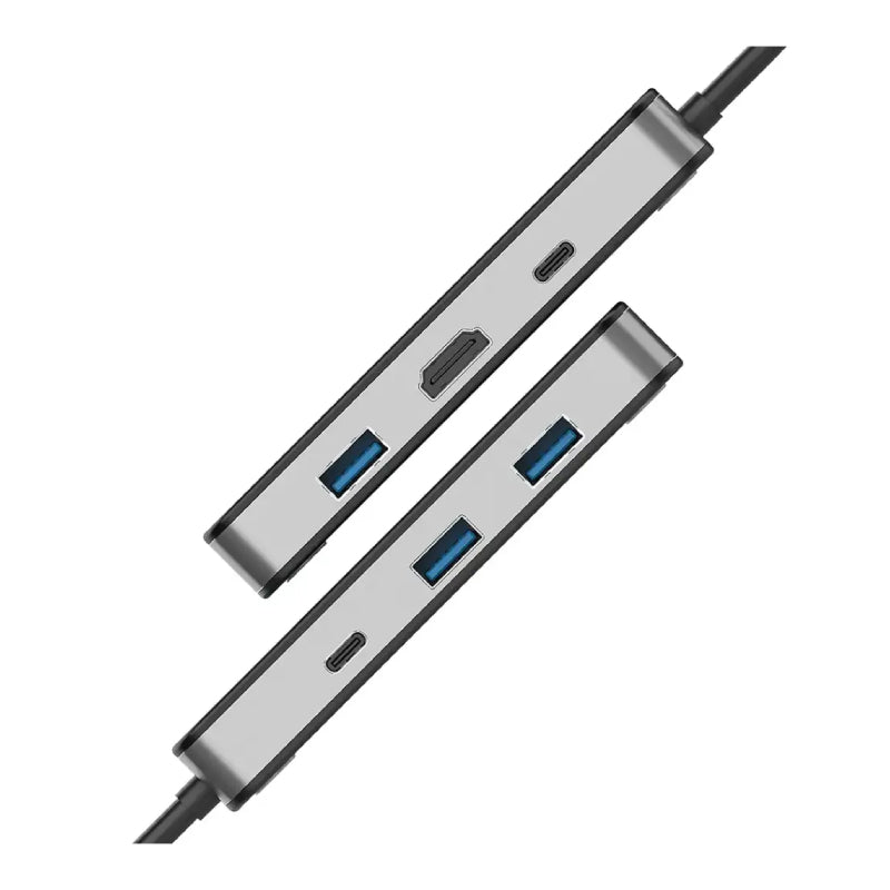 Porodo 6-في-1منفذ يو اس بي موزع مع شاشة رقمية ذكي شاشة  رمادي
