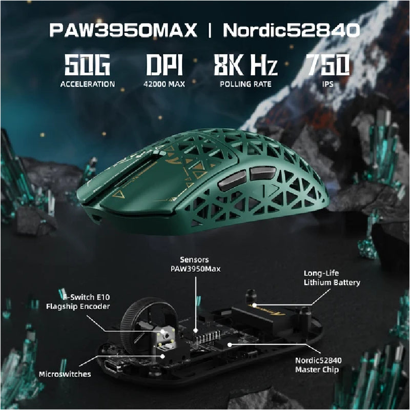 ATTACK SHARK R5 Ultra Carbon Fiber 8K PAW3950MAX Wireless Gaming Mouse - Green