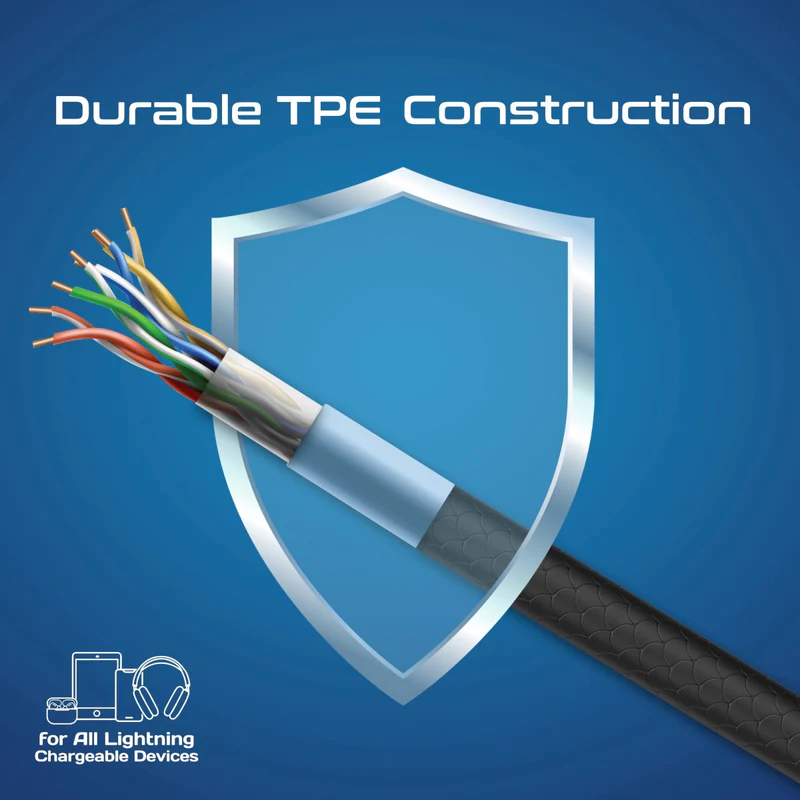 PROMATE CableKit-Ci كابل  شحن عالي القوة الشد كابل  480 ميجابت في الثانية / يو اس بي/ لايتننج  أسود  عبوة من 3 قطع