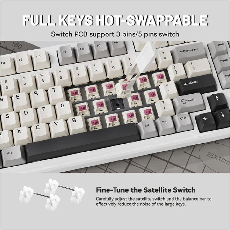 ATTACK SHARK X98 Tri Mode RGB Gaming Keyboard With Strawberry Switch - White