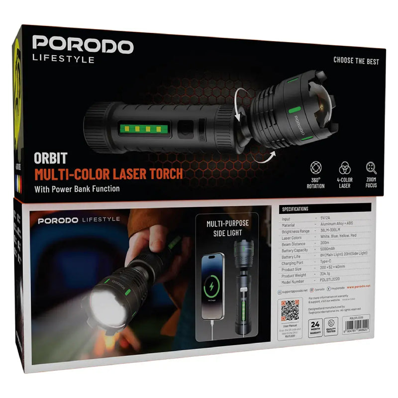 ليزر لون  "Porodo Lifestyle Orbit" مع  بوظيفةطاقة - أسود