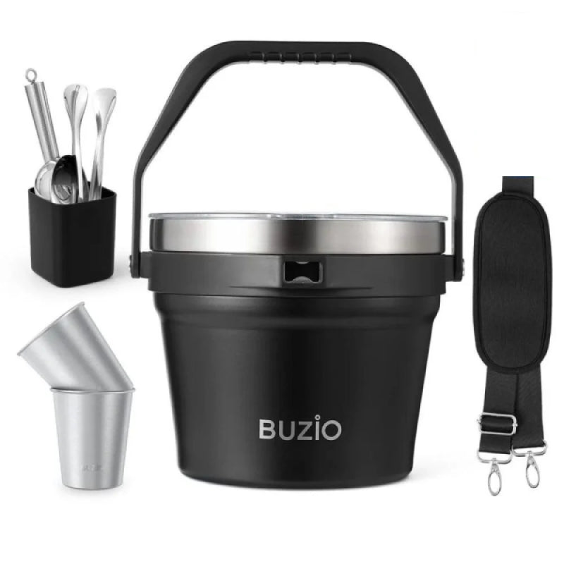 Buzio Insulated Ice Bucket with Lid Scoop Tongs and 2 Cups - 7L / Black