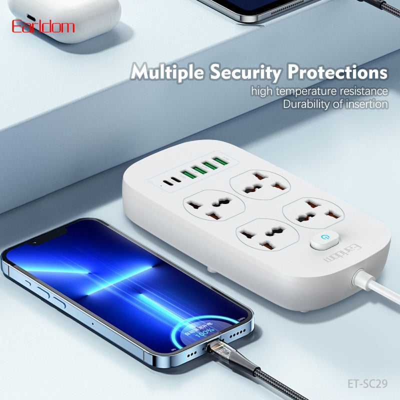 Earldom ET-SC29 Antistatic Power Socket - 4-Way / 2500W / USB-A / USB-C / White