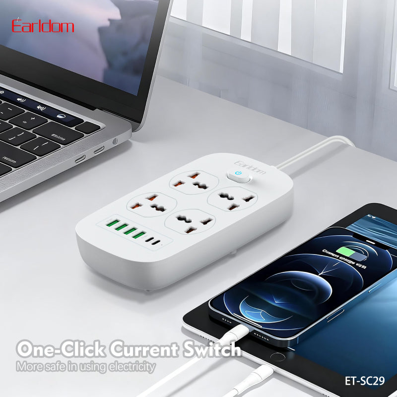 Earldom ET-SC29 Antistatic Power Socket - 4-Way / 2500W / USB-A / USB-C / White