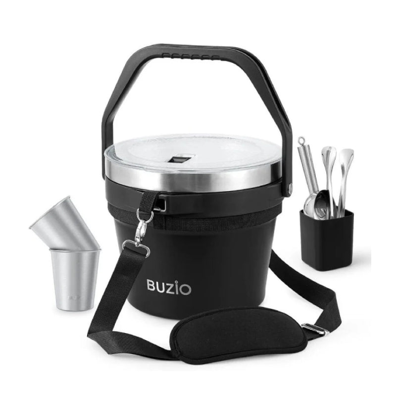 Buzio Insulated Ice Bucket with Lid Scoop Tongs and 2 Cups - 7L / Black