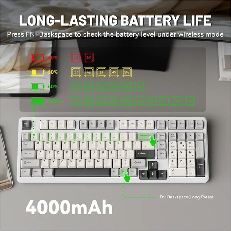 ATTACK SHARK X98 Tri Mode RGB Gaming Keyboard With Strawberry Switch - White
