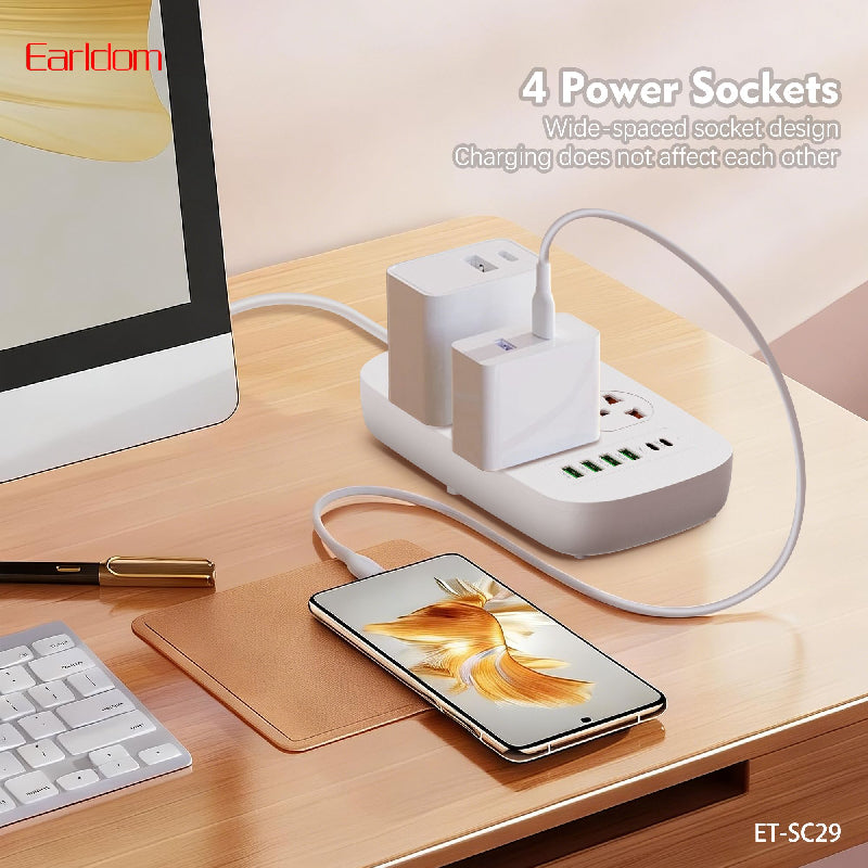Earldom ET-SC29 Antistatic Power Socket - 4-Way / 2500W / USB-A / USB-C / White