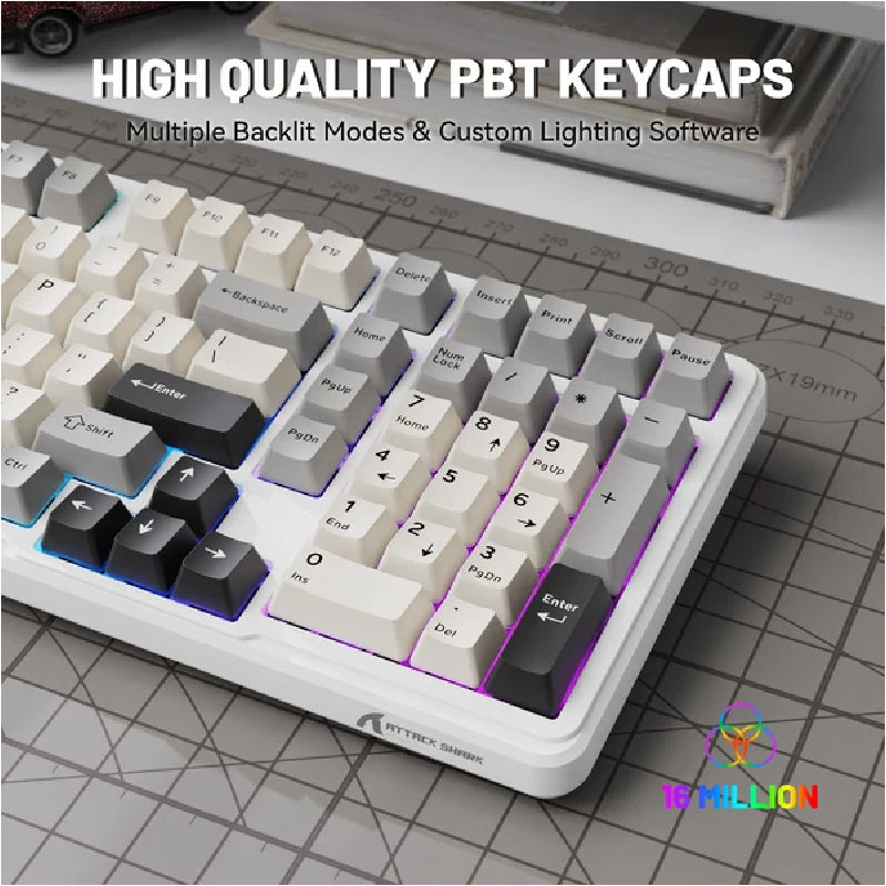 ATTACK SHARK X98 Tri Mode RGB Gaming Keyboard With Strawberry Switch - White