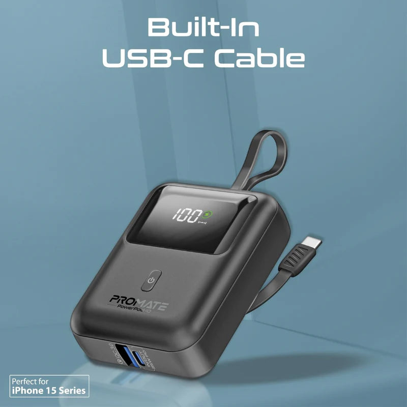 PROMATE PowerPod-10:طاقة مضغوط  مع  كابل يو اس بيبلت-ان  كابل  35 واط / يو اس بي/ يو اس بي/ أسود