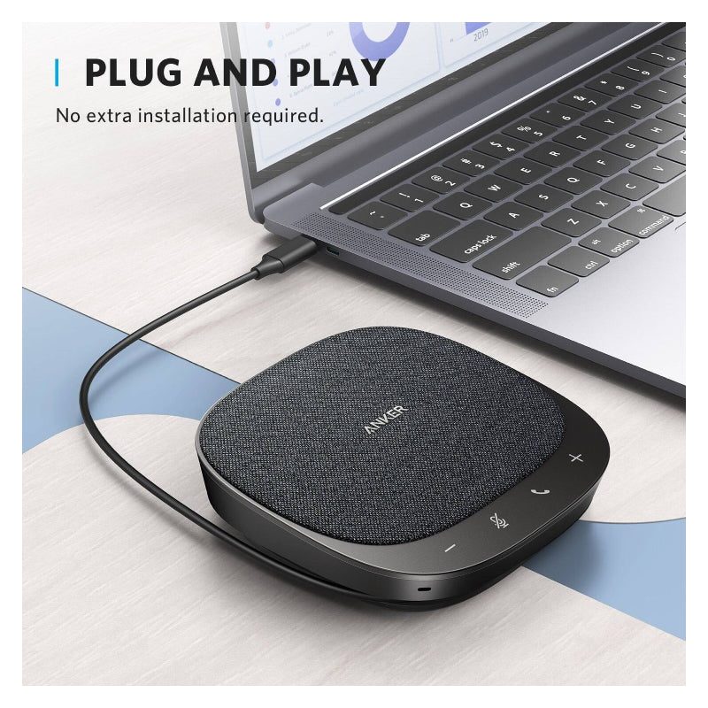 Anker PowerConf S330 Speakerphone, Ambient Noise Cancellation, 360° Coverage, 1.75" Driver, Ergonomic Design, Plug n Play - Black