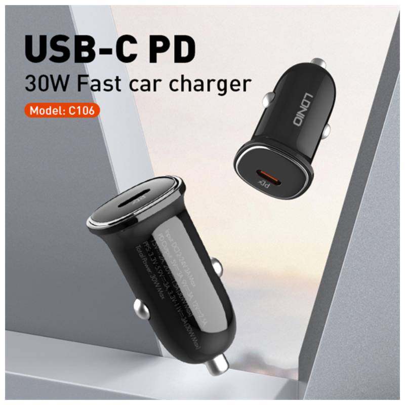 LDNIO C106 PD Super Fast Car charger - 30W / USB-C / Black