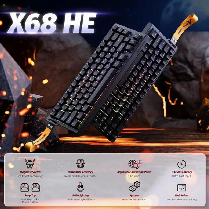 ATTACK SHARK X68 HE Wired Mode RGB Gaming Rapid Trigger Keyboard With Magnetic Switch - Black