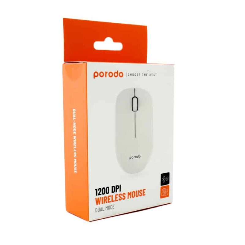 Porodo 2.4G Wireless and Bluetooth Rechargeable Mouse DPI 1200 - White