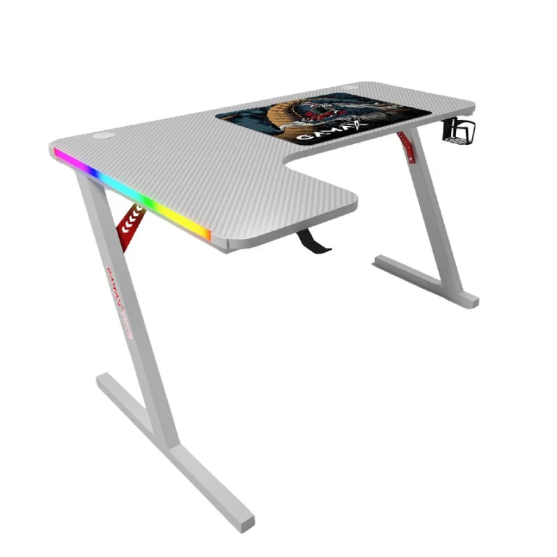Gamax P202-LW RGB Carbon fiber Gaming Table with Mousepad (L Shape - Left) - White