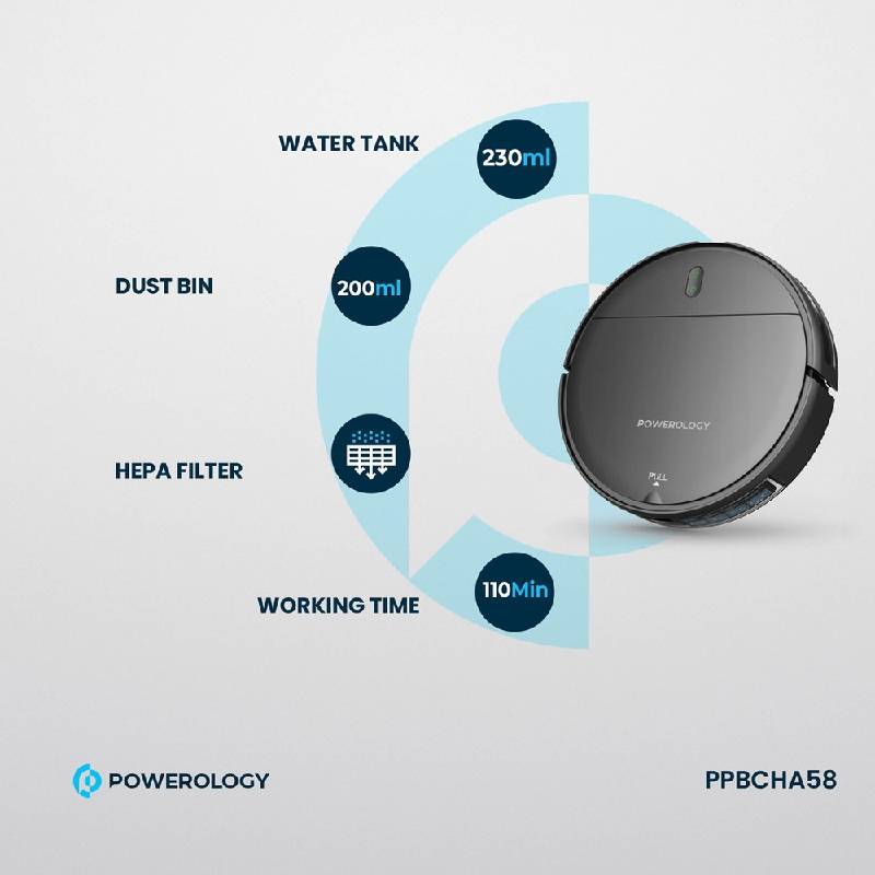 Powerology Smart Robovac Vacuum & Mop - Black