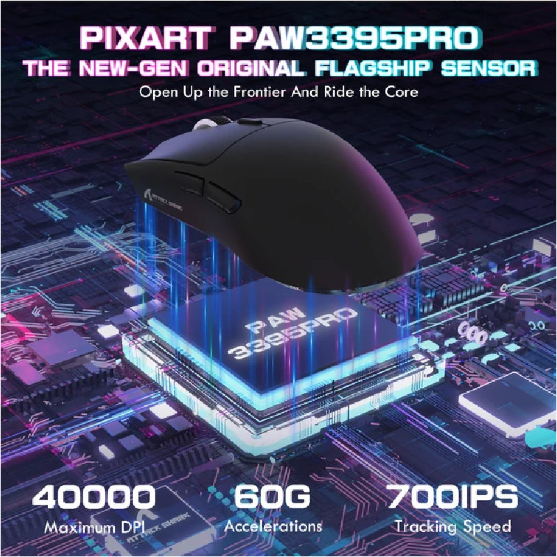 ATTACK SHARK X1 Tri-mode Gaming Mouse With Touchpad RGB Charging Dock PAW3395PRO Sensor - Black