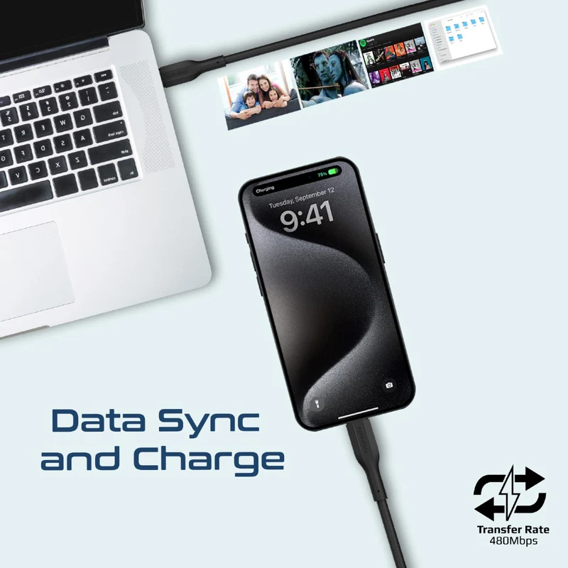 كابل  شحن PROMATE CableKit-CC عالي المقاومة للشد كابل  60 واط / 480 ميجابت في الثانية / يو اس بي/ أسود  عبوة من 3 قطع