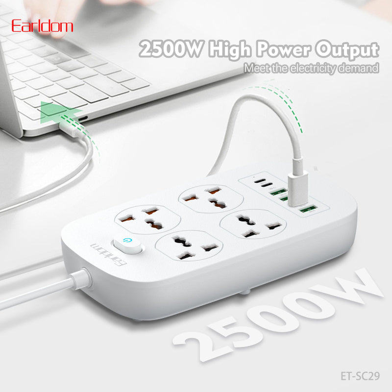 Earldom ET-SC29 Antistatic Power Socket - 4-Way / 2500W / USB-A / USB-C / White