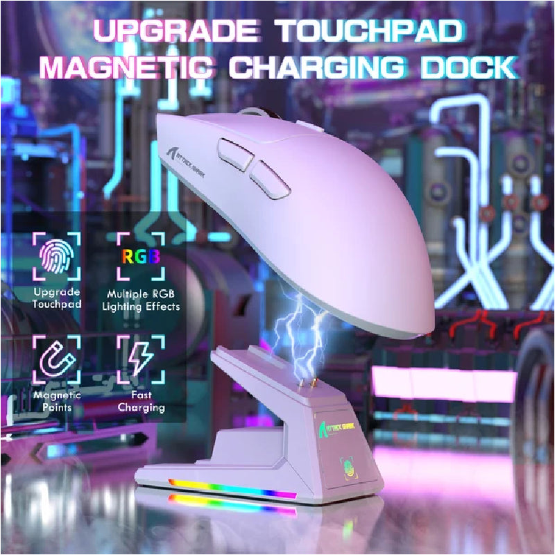 ATTACK SHARK X1 Tri-mode Gaming Mouse With Touchpad RGB Charging Dock PAW3395PRO Sensor - White