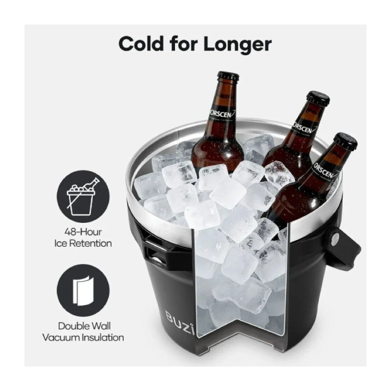 Buzio Insulated Ice Bucket with Lid Scoop Tongs and 2 Cups - 7L / Black