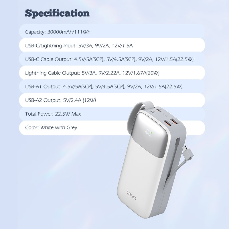 Ldnio PQ30 Fast Charging Power Bank - 30,000mAh / 22.5W