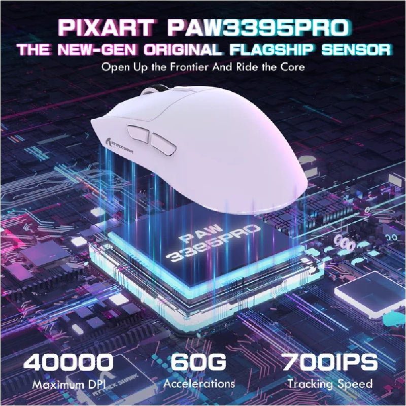 ATTACK SHARK X1 Tri-mode Gaming Mouse With Touchpad RGB Charging Dock PAW3395PRO Sensor - White