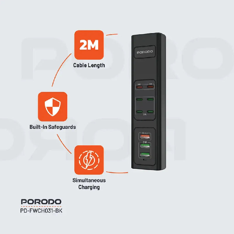 Porodo Multi-Port USB Charging HUB 85W - Black