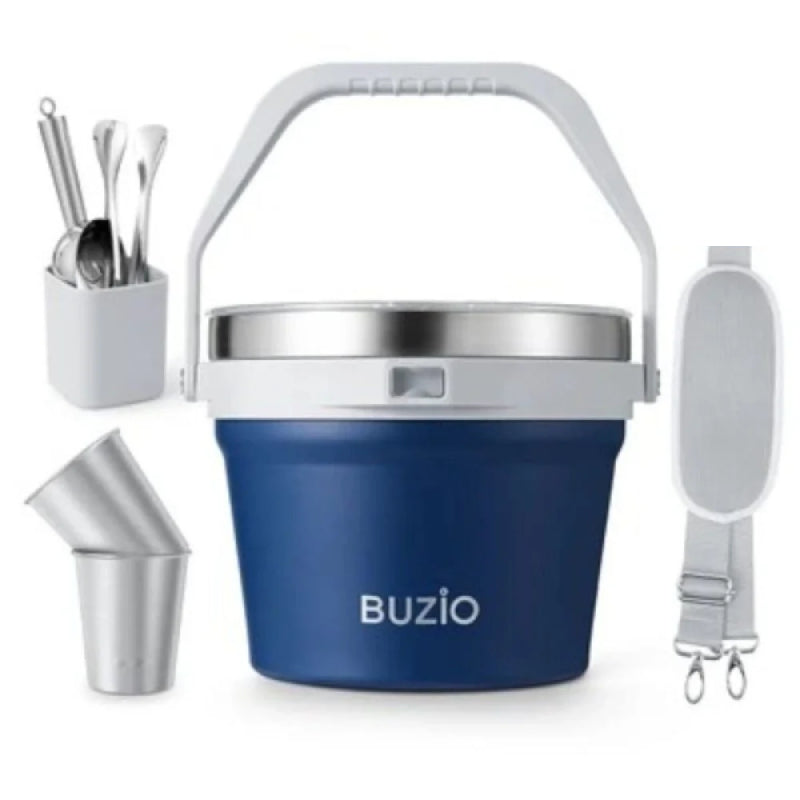 Buzio Insulated Ice Bucket with Lid Scoop Tongs and 2 Cups - 7L / Blue