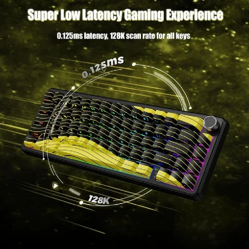 ATTACK SHARK X65 Pro HE Wireless Rapid Trigger Gaming Keyboard With Magnetic Switch - Black And Yellow Contour Lines