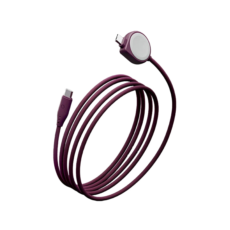 Energea Flow Duo (2In1) Cable - 1.5M / USB-C to USB-C With Apple Watch Charger / 480Mbps / 60W - Dark Cherry