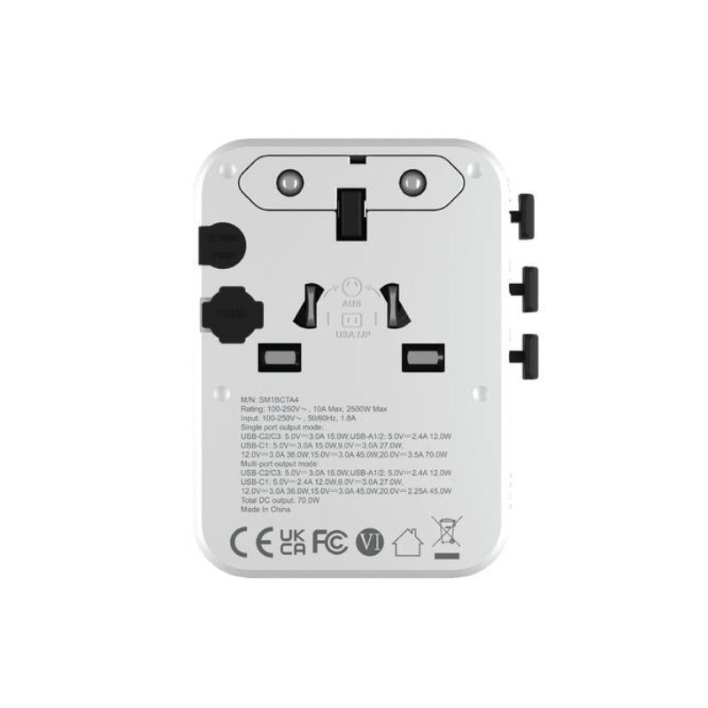 Smartix NomadPro GaN International Travel Adapter - 70W / USB-A / USB-C / White