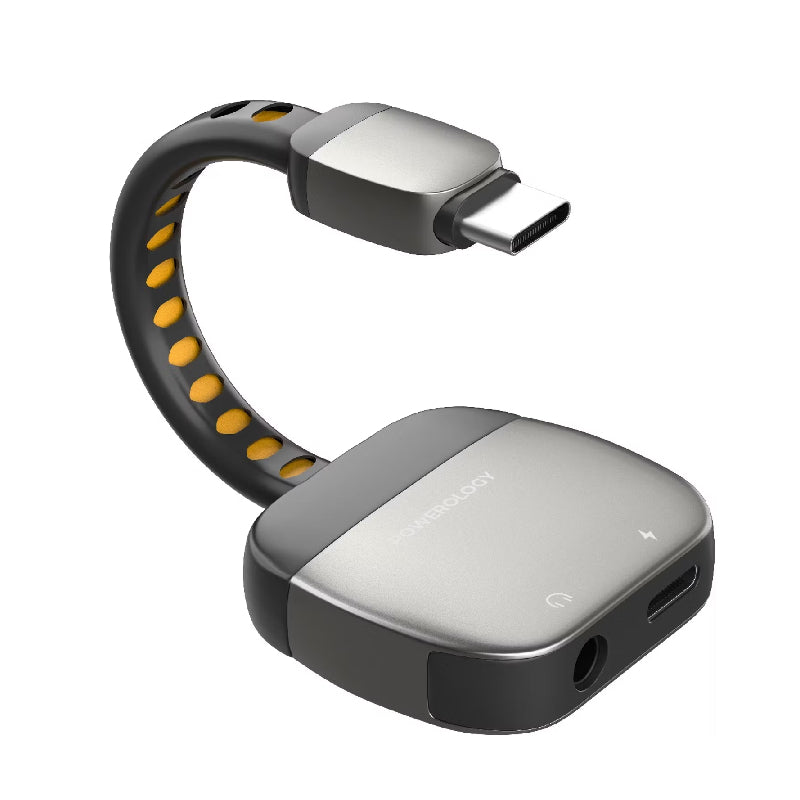 Powerology 2-in-1 USB-C to Aux & USB-C Adapter - 60W / USB-C / Grey