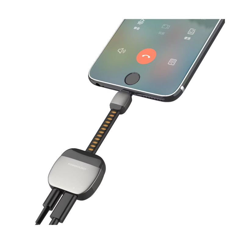 Powerology 2-in-1 USB-C to Aux & USB-C Adapter - 60W / USB-C / Grey