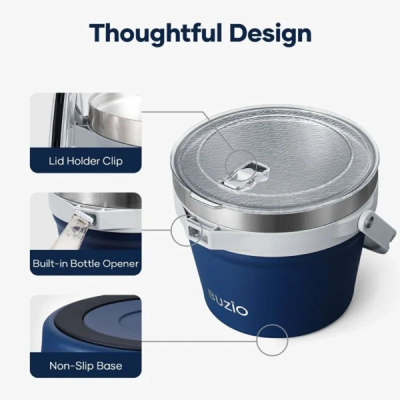 Buzio Insulated Ice Bucket with Lid Scoop Tongs and 2 Cups - 7L / Blue