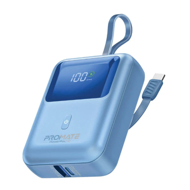 PROMATE PowerPod-10 ألترا مضغوط طاقة  مع بلت-ان يو اس بي كابل  35W / يو اس بي/ يو اس بي/ أزرق