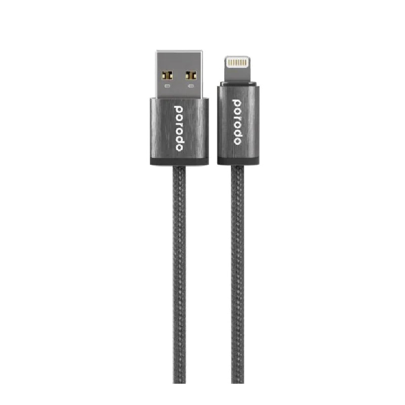 Porodo Woven 2.4A USB A to Lightning Cable 1.2M - Black