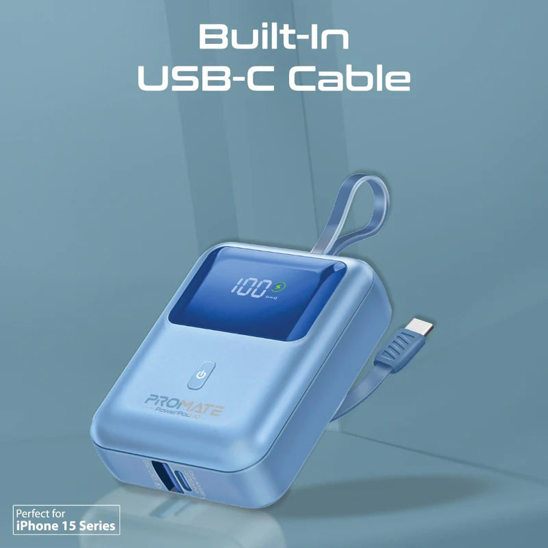 PROMATE PowerPod-10 ألترا مضغوط طاقة  مع بلت-ان يو اس بي كابل  35W / يو اس بي/ يو اس بي/ أزرق