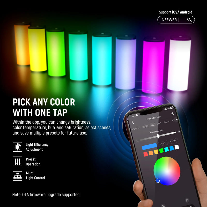 NEEWER TL97C Magnetic Handheld Light Wand with APP Control - 2500mAh / 4.5W