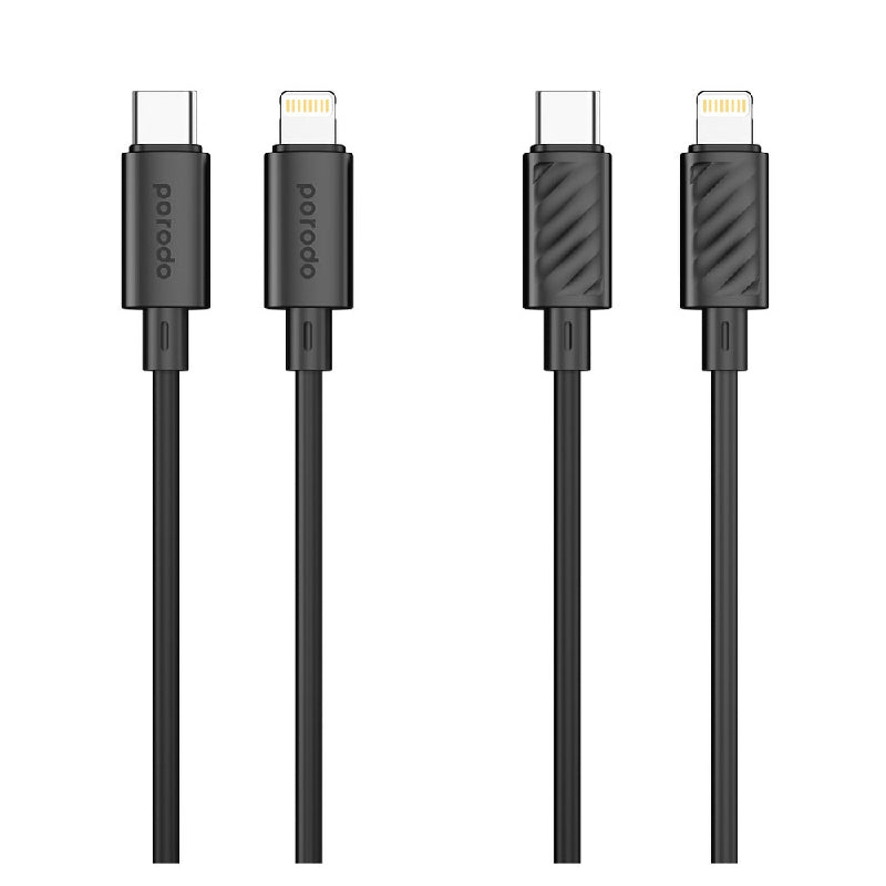 Porodo Blue PD Type C to Lightning PVC Cable - 20W / 1.2 Meter / Black