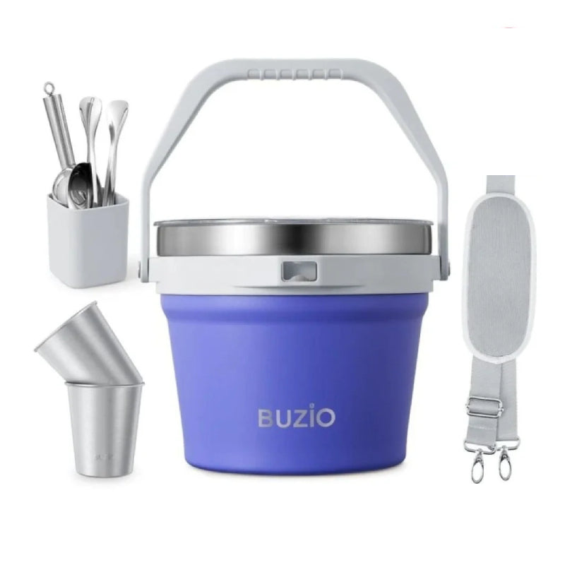 Buzio Insulated Ice Bucket with Lid Scoop Tongs and 2 Cups - 7L / Purple